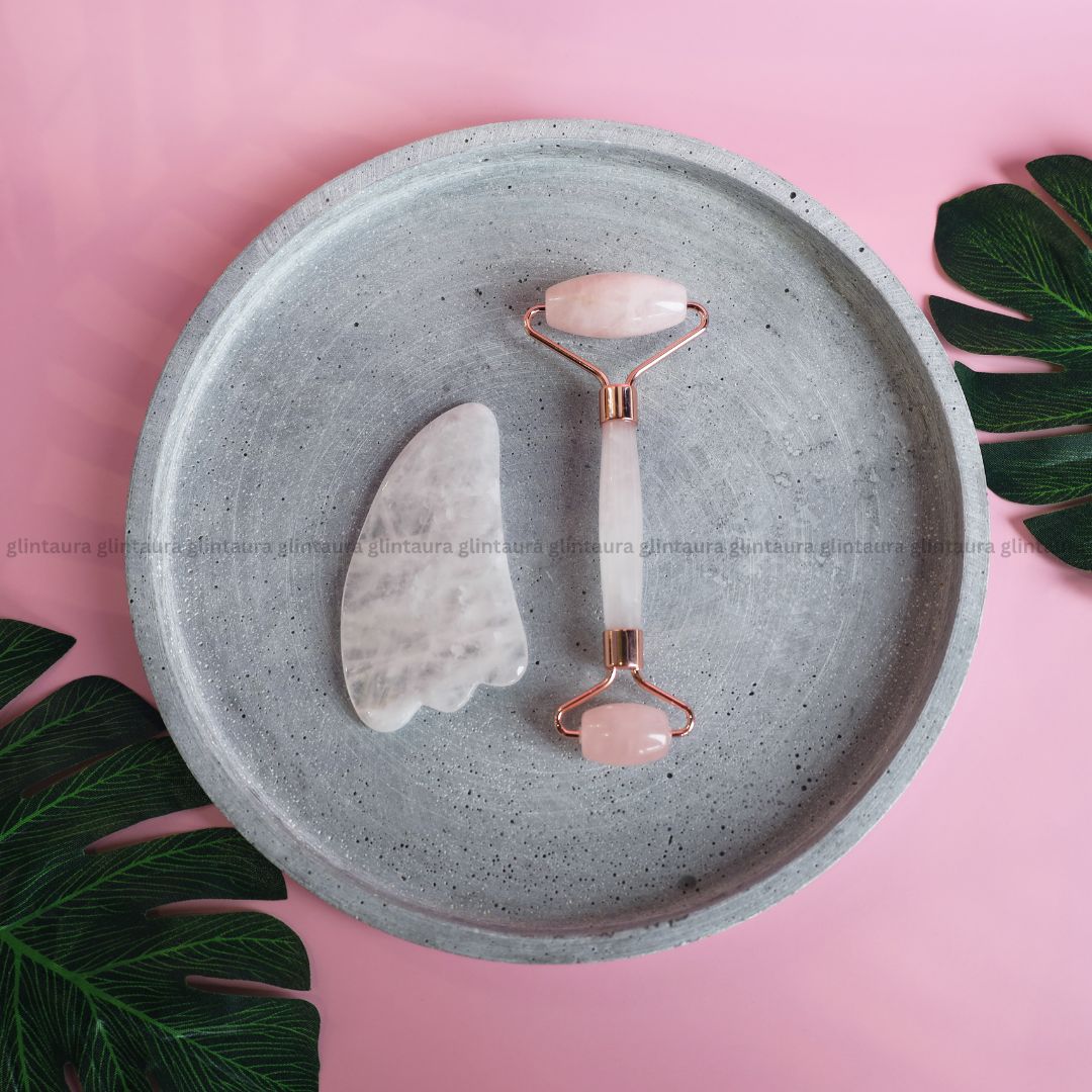 Rose Quartz Face Roller With Gua Sha Set