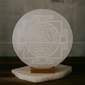Engraved Sri Yantra Selenite Charging Plate