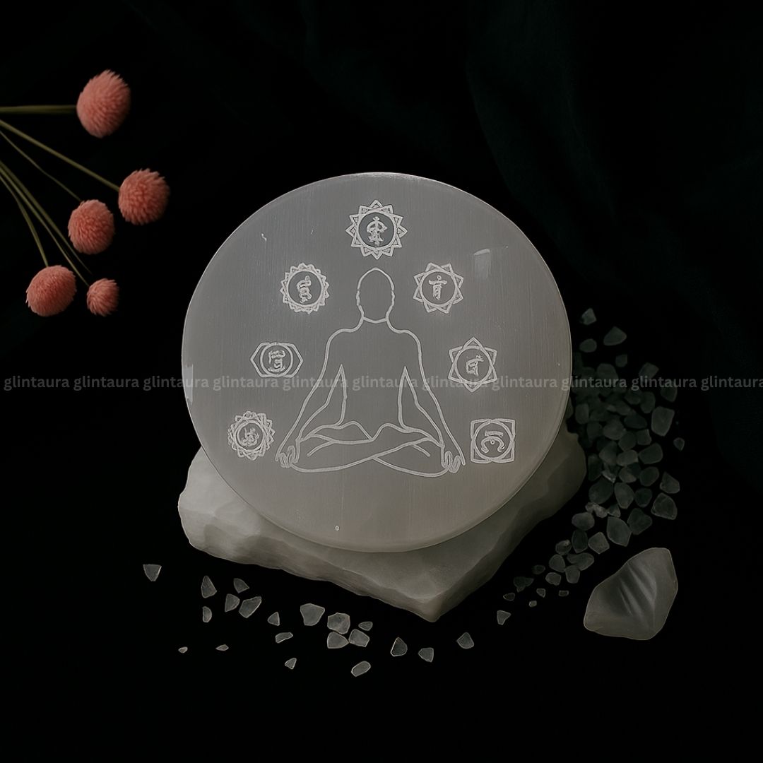 Meditation Symbol Selenite Charging Plate