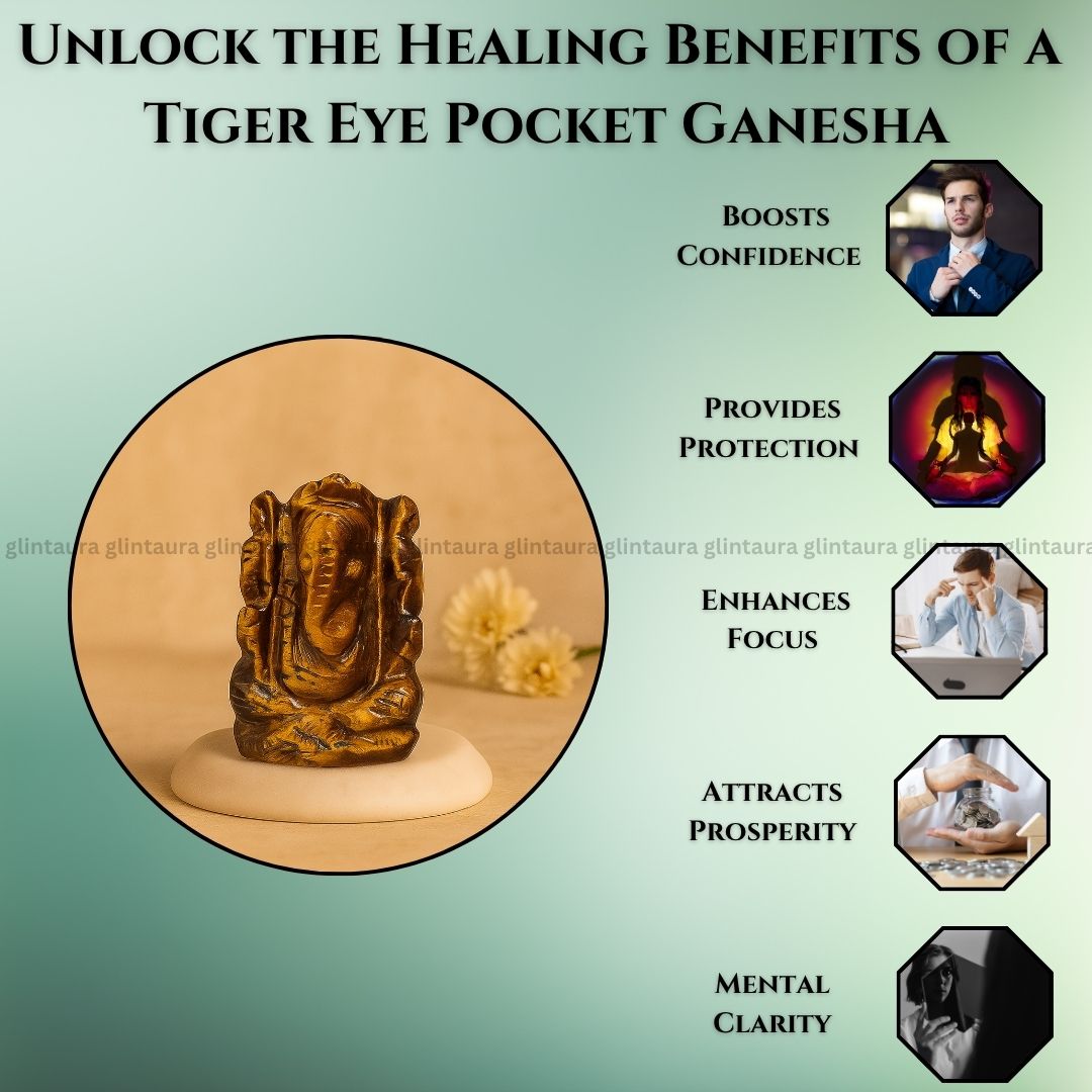 Tiger Eye Ganesha Idol