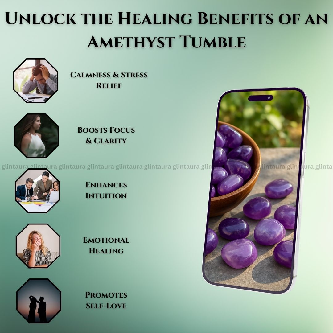 Amethyst Tumbled Stones Pack Of 5Pcs (Emotional Balance & Spiritual Growth) - Image 3